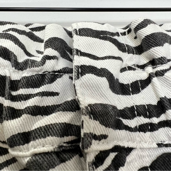 Zara 100% Cotton Denim Zebra Print Paper Bag Waist Mini Skirt S - Picture 6 of 11